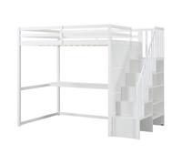 Vente-unique - Letto a soppalco 2 posti Menizi - pino - bianco
