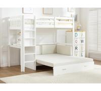 Vente-unique-Letto a soppalco 90 x 190 cm con divano letto Abete e MDF Bianco + Materasso - ORPELIA