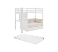 Vente-unique-Letto a soppalco 90 x 190 cm con divano letto Abete e MDF Bianco + Materasso - ORPELIA