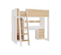 Vente-unique - Letto a soppalco 90x190 con armadio e scrivania - Colore naturale e bianco - Alvenou - per bambini