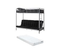 Vente-unique - Letto a soppalco con Divano Letto 90 x 190 cm Metallo Argento + Futon + Materasso - MODULO V