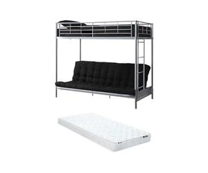 Vente-unique - Letto a soppalco con Divano Letto 90 x 190 cm Metallo Argento + Futon + Materasso - MODULO V