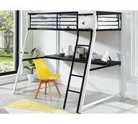 Vente-unique - Letto a soppalco con scrivania Integrata 90 x 190 cm Nero e Bianco - MALICIA + Materasso Incluso