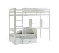 Vente-unique - Letto a soppalco Scrivania, divano letto e vani portaoggetti 90 x 200 cm Abete massello Sbiancato - II