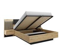 Vente-unique Letto con cassetta, con comodini e illuminazione a LED, 160 x 200 cm, colore legno e nero - ARIADA
