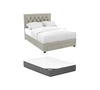Vente-unique - Letto con cassetti 140 x 190 cm in Tessuto Velluto Champagne + Materasso - LEOPOLD