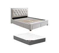 Vente-unique - Letto con Cassetti 160 x 200 cm Tessuto Beige + Materasso - LEOPOLD