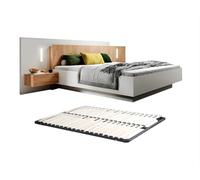Vente-unique - Letto con comodini 160 x 200 cm - 2 cassetti - Con LED - Colori: Bianco e le + Base - FRANCOLI
