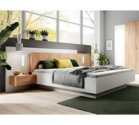Vente-unique - Letto con comodini 160 x 200 cm - 2 cassetti - Con LED - Colori: Bianco e le + Base - FRANCOLI