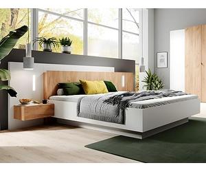 Vente-unique - Letto con comodini 160 x 200 cm - 2 cassetti - Con LED - Colori: Bianco e le + Base - FRANCOLI
