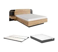 Vente-unique - Letto con comodini 160 x 200 cm Con LED le e Nero + Rete a doghe + Materasso - JUVISIA