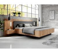 Vente-unique-Letto con contenitore con comodini 2 cassetti Con LED 140 x 190 cm le e Antracite - FRANCOLI