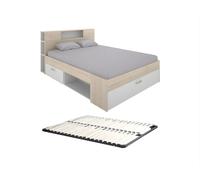 Vente-unique - Letto con testiera e cassetti - 140 x 190 cm - Colore: le e Bianco + Rete - Leandre