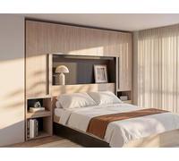 Vente-unique - Letto con vani portaoggetti e LED 160 x 200 cm Naturale e Nero - VELONA