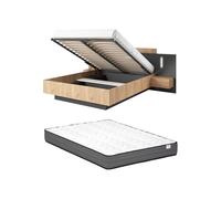 Vente-unique - Letto con vano e comodini + Materasso - 2 cassetti - con LED - 160 x 200 cm - le e Antracite - FRANCOLI