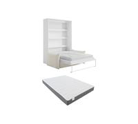 Vente-unique-Letto estraibile 140 x 200 cm - Apertura verticale manuale - Con LED - Bianco + Materasso + Divano - RAPILI