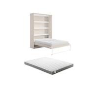 Vente-unique-Letto estraibile 160 x 200 cm Apertura verticale manuale Con LED Beige + Materasso - RAPILI