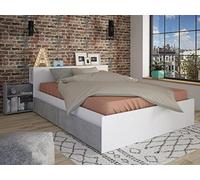 Vente-unique Letto Frank con cassetti e comodini integrati - 140 x 190 cm - Colore: bianco e cemento