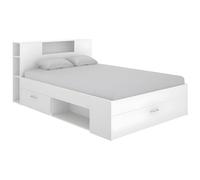 Vente-unique - Letto Matrimoniale alla Francese con testiera portaoggetti e cassetti 140 x 190 cm Bianco - Leandre