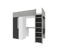 Vente-unique Letto Mezzanine Nicola II - 90 x 200 cm - con Armadio e Scrivania - Antracite e Bianco
