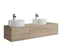 Vente-unique-Mobile bagno sospeso color legno le chiaro con doppio lavabo rotondo - L150 cm - ISAURE II