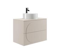 Vente-unique-Mobile bagno sospeso con lavabo da appoggio rotondo - Beige - 80 cm - VUTOMA