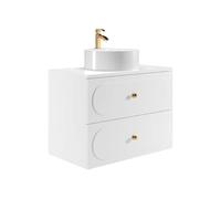 Vente-unique-Mobile bagno sospeso con lavabo da appoggio rotondo - Bianco - 80 cm - SATOBAL