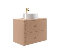 Vente-unique-Mobile bagno sospeso con lavabo d'appoggio tondo - Rosa antico - 80 cm - SATOBAL