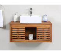 Vente-unique-Mobile bagno sospeso con lavabo semplice 90 cm Antracite - PENEBEL