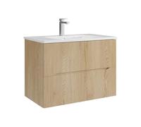 Vente-unique-Mobile bagno sospeso scanalato con lavabo da incasso e rubinetto le chiaro 80 cm - ORISO