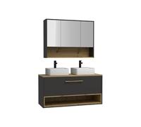 Vente-unique - Mobile da bagno sospeso antracite con doppio lavabo e gabinetto - 120 cm - YANGRA