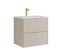 Vente-unique - Mobile da bagno sospeso con lavabo da incasso e rubinetto - Beige - 60 cm - ONDIL