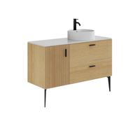 Vente-unique-Mobile da bagno striato con piedini con lavabo da incasso rotondo - 1 porta e 2 cassetti - le chiaro - 120 cm - SARONE