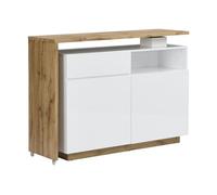 Vente-unique - Mobile da Bar Girevole 2 Ante, 1 cassetto e 1 nicchia MDF Bianco Laccato e Rovere - ELDIR