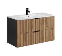 Vente-unique-Mobile per bagno sospeso con lavabo da incasso 100 cm le chiaro e Nero - MADELA