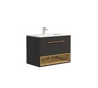 Vente-unique-Mobile per bagno sospeso con lavabo da incasso 80 cm Antracite - YANGRA