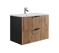 Vente-unique-Mobile per bagno sospeso con lavabo da incasso 80 cm le chiaro e Nero - MADELA