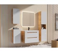 Vente-unique-Mobile per bagno sospeso con lavabo da incasso e tre colonne 80 cm le e Bianco - ARUBA