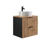Vente-unique-Mobile per bagno sospeso con scanalature con lavabo da appoggio tondo le chiaro e nero 60 cm - MADELA