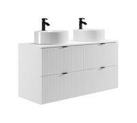 Vente-unique-Mobile per bagno sospeso con scanalature con lavabo da incasso tondo - Bianco opaco - 120 cm - ZEVINI
