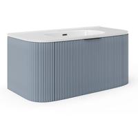 Vente-unique-Mobile per bagno sospeso con scanalature e lavabo da incasso 100 cm Blu opaco - LOMERI