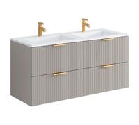 Vente-unique-Mobile per bagno sospeso con scanalature e lavabo da incasso 120 cm Beige - ZEVARA