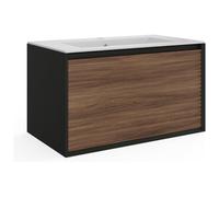 Vente-unique-Mobile per bagno sospeso con scanalature e lavabo da incasso 80 cm le scuro e Nero - BANIVA