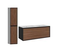 Vente-unique-Mobile per bagno sospeso con scanalature e lavabo da incasso e colonna 120 cm le scuro e Nero - BANIVA