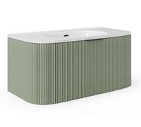 Vente-unique-Mobile per bagno sospeso con scanalature e lavabo da incasso Verde opaco 100 cm - LOMERI