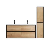 Vente-unique-Mobile per bagno sospeso e lavabo da incasso e colonna 120 cm Colore le chiaro e Nero - LANNICK