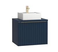 Vente-unique-Mobile per bagno sospeso lavabo singolo scanalato 60 cm Blu - JOSEPHA