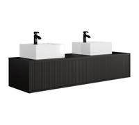 Vente-unique-Mobile per bagno sospeso scanalato con doppio lavabo - Nero - 150 cm - ARNEGA