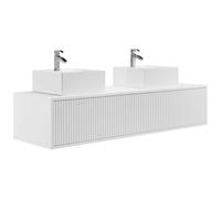 Vente-unique-Mobile per bagno sospeso scanalato con lavabo doppio 150 cm Bianco - ARNEGA