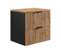 Vente-unique-Mobile sotto lavabo sospeso con scanalature con ripiano le chiaro e nero 60 cm - MADELA